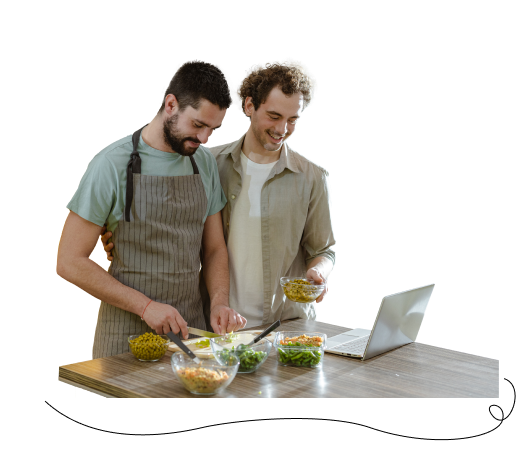 Two men cooking
